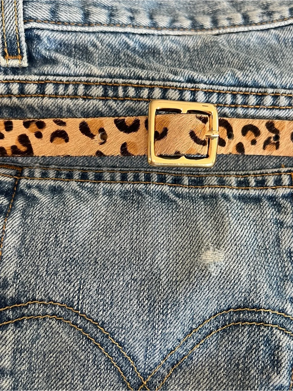 J. Crew Leopard Haircalf Slim Belt with Gold Buckle